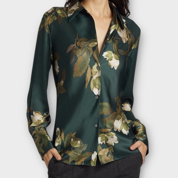 Vince Tops - Vince Womens Camellia Blouse 100% Silk Small Floral Button Down Quiet Luxury NWT